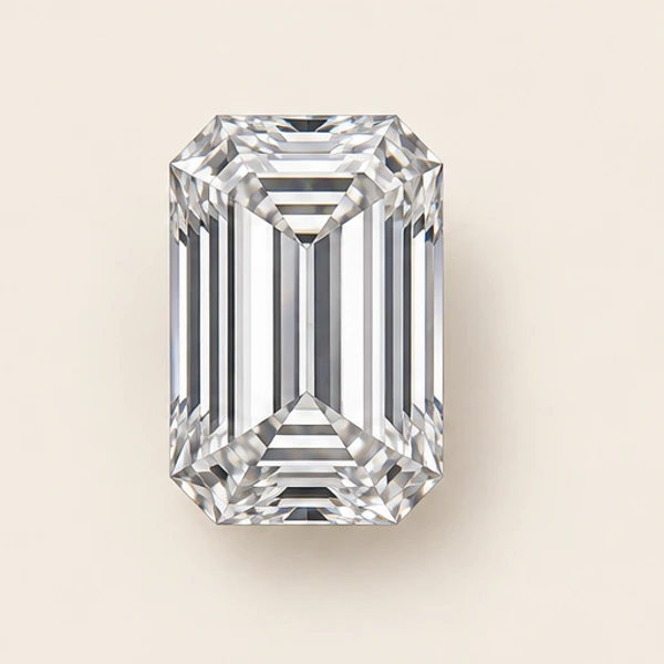 Emerald-cut loose diamond, photographed from above