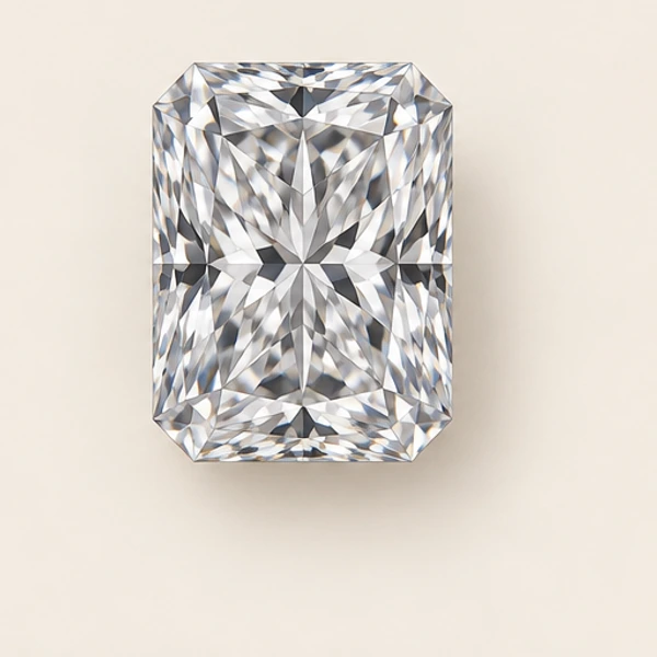 Radiant-cut loose diamond, photographed from above