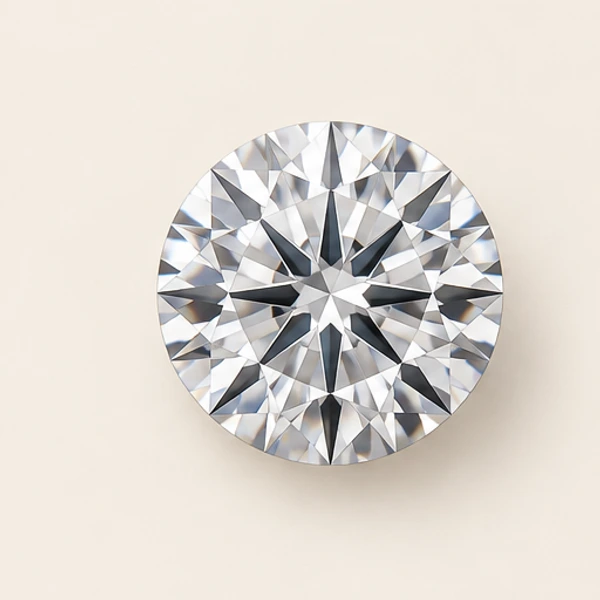 Round-cut loose diamond, photographed from above