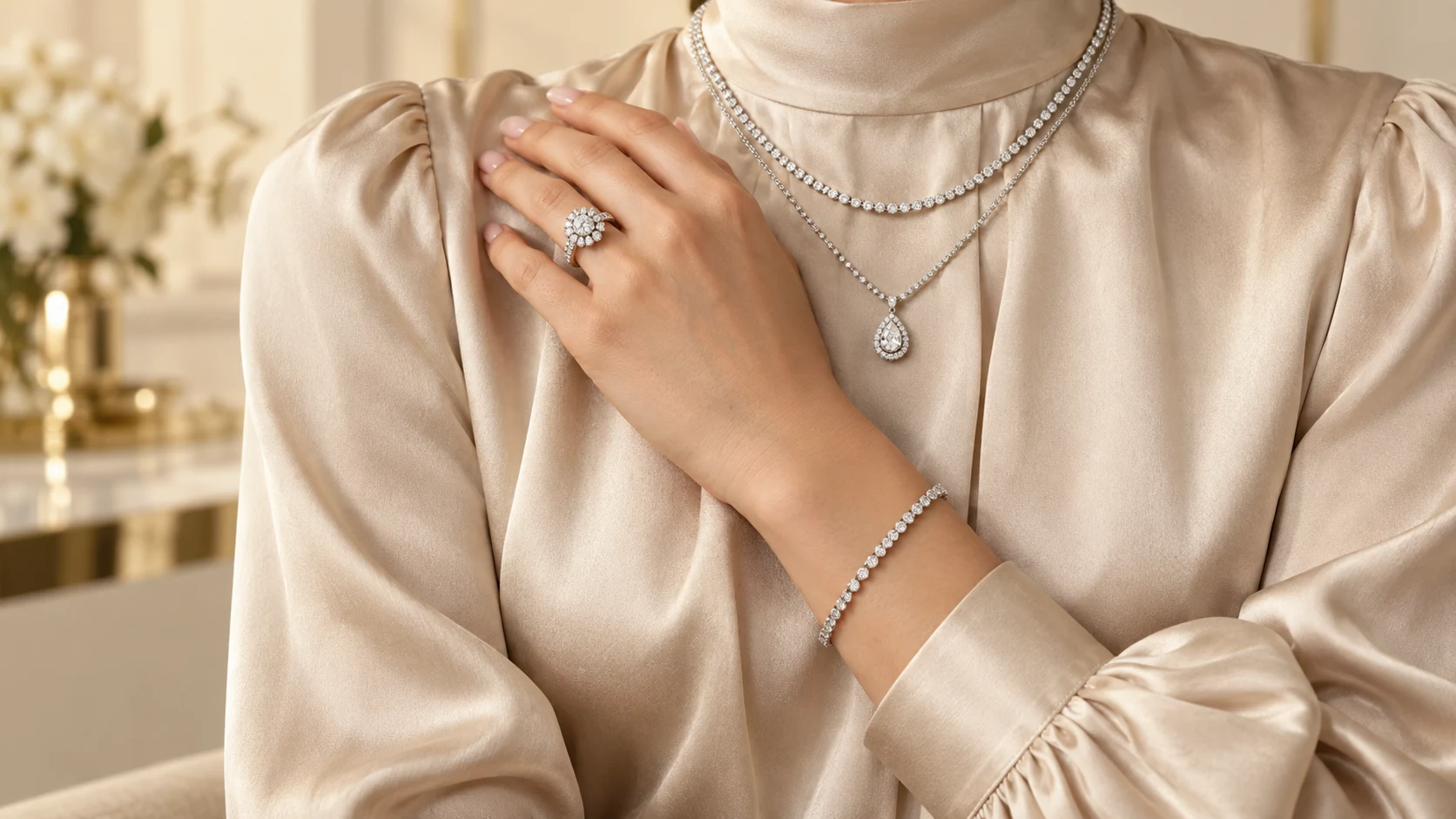 Diamond rings styled on a model