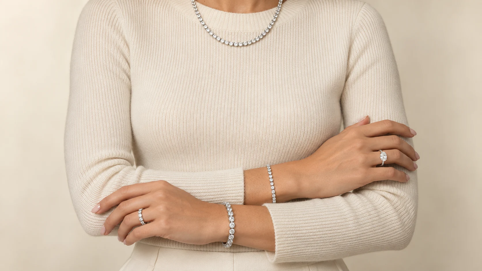 Diamond bracelets styled on a model