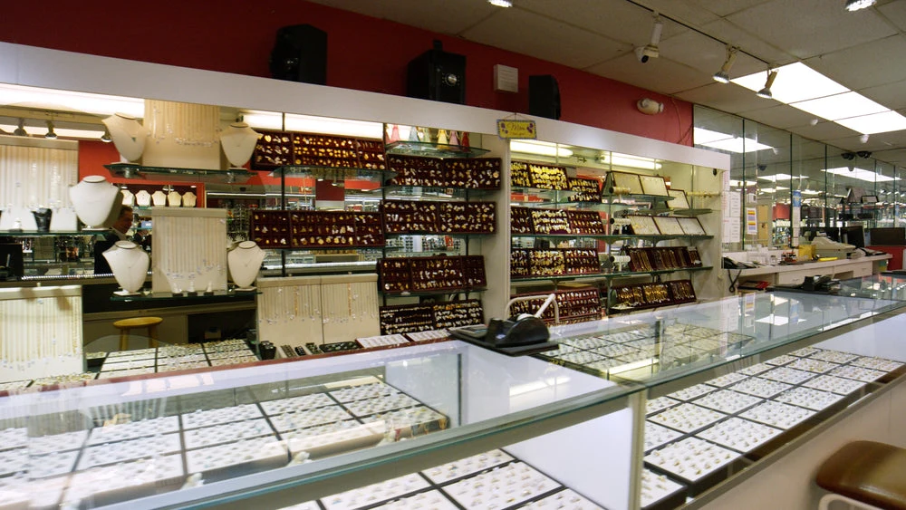 Finished jewelry displayed inside Salermo Jewelers