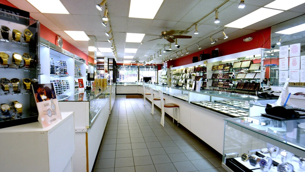 Salermo Jewelers showroom in Elizabeth with jewelry display counters